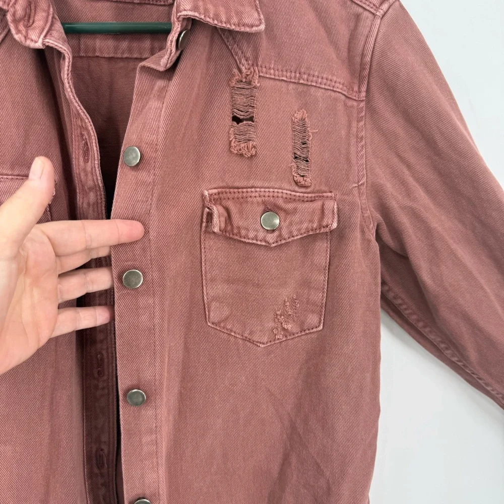 American Bazi Distressed Frayed Hem Denim deep mauve pink Jacket M